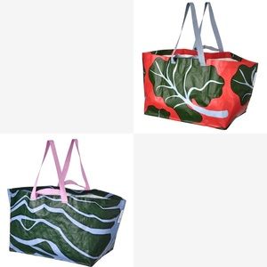 (2) Marimekko for Ikea Bastua Bags Red Leaf Blue Green